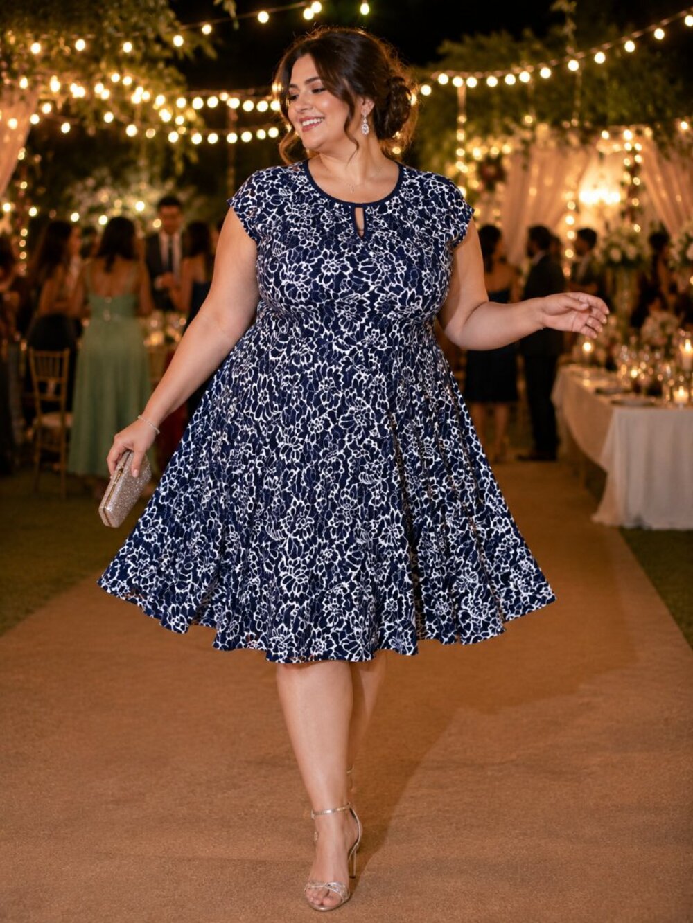 City Studio Plus Size Navy White Floral Lace Fit & Flare Dress